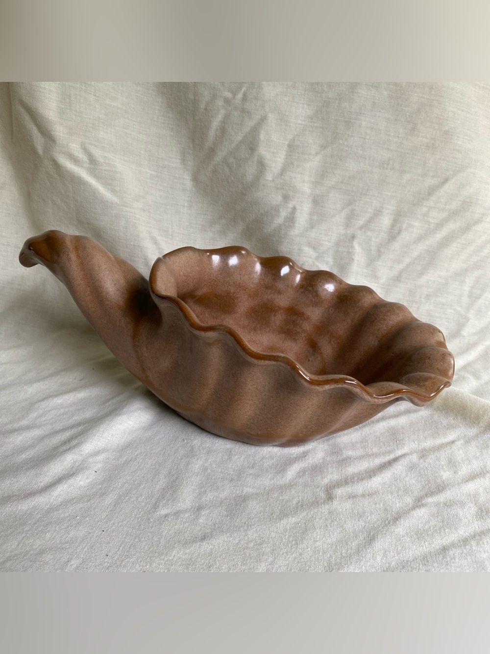 Vintage Frankoma Pottery Cornucopia or Horn of Plenty/Shell Bowl # 222 Brown